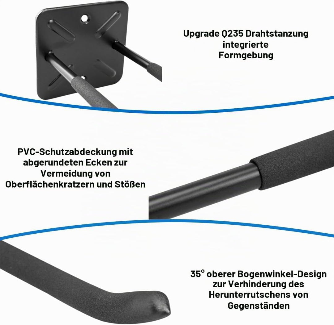 Joyseedi 2 Stück Garagenhaken Schwerlast, Schwarz Wandhaken Schwerlast Lang Universal Garage Storage