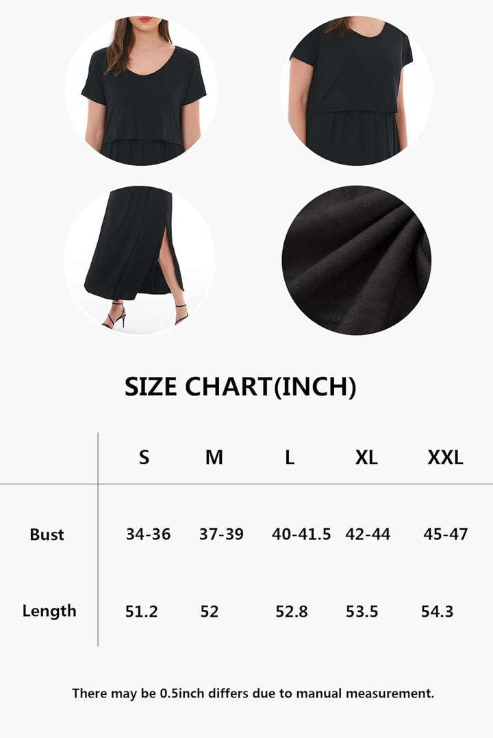 Smallshow Damen Lang Split Stillkleid Kurzarm Umstandskleid Sommer M Marine, M Marine