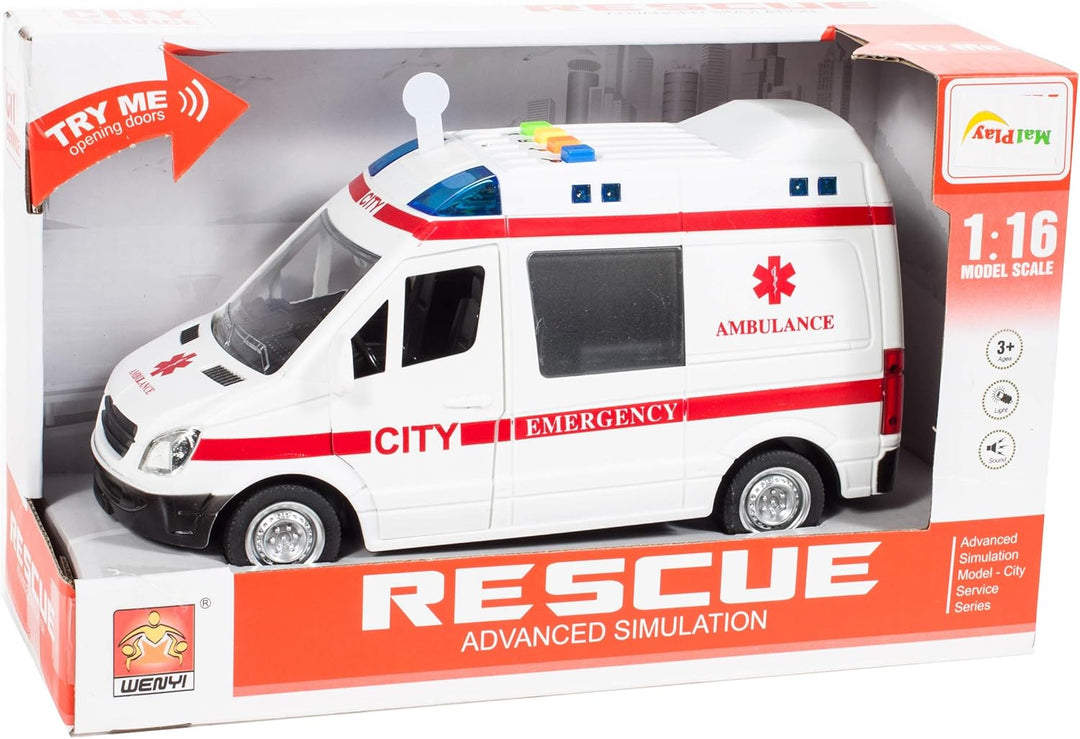 MalPlay Krankenwagen Spielzeug | 1:16 Mini Simulation | Krankenhaus Rettungswagen Notfallfahrzeug |