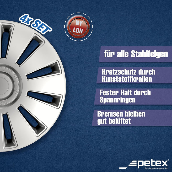 Petex RB528415 Radzierblende Mythos Grösse 15 Zoll 2-fach lackiert Material: Nylon in Box, silber -