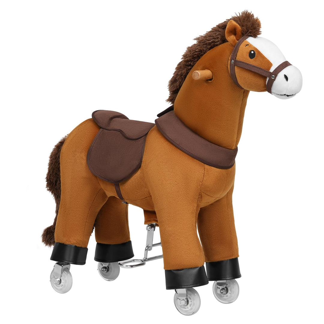 WOLTU Stehpferd auf Rollen, Reitpferd mit Klangfunktion für Kinder ab 4 Jahren, Plüschpferd zum Sitz
