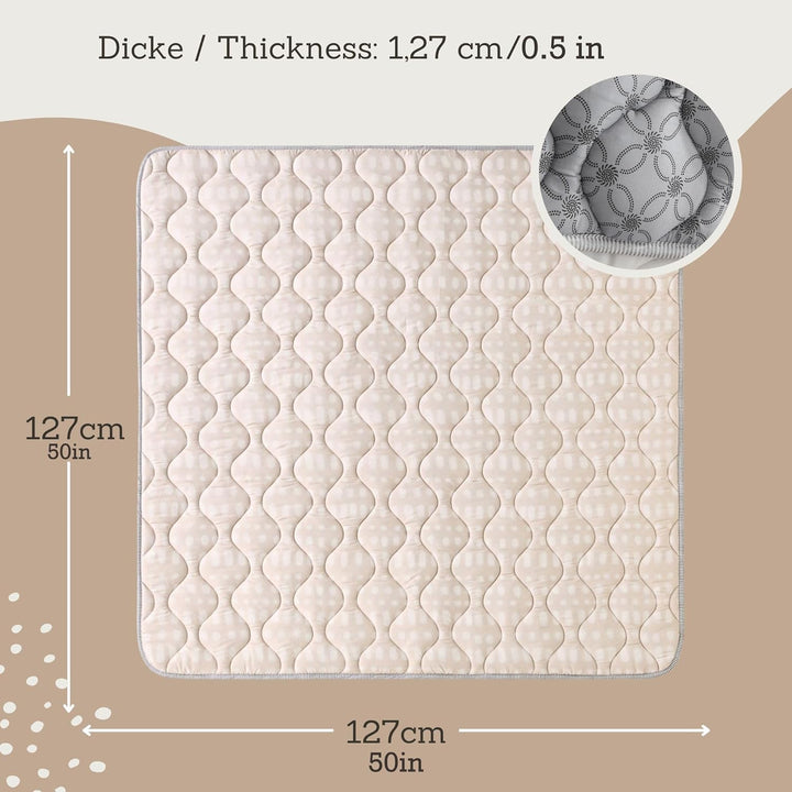 Gesteppte Krabbeldecke Baby 127cm, Hygge beige – extra Dicke 1,5cm weiche Baby Krabbelmatte – Baby S