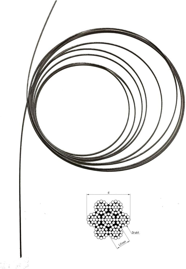Drahtseil 4mm 25 Meter Edelstahl 7X19 EN 1.4401 weich A4 NIRO, Nirosta 25 Meter Drahtdurchmesser 4mm