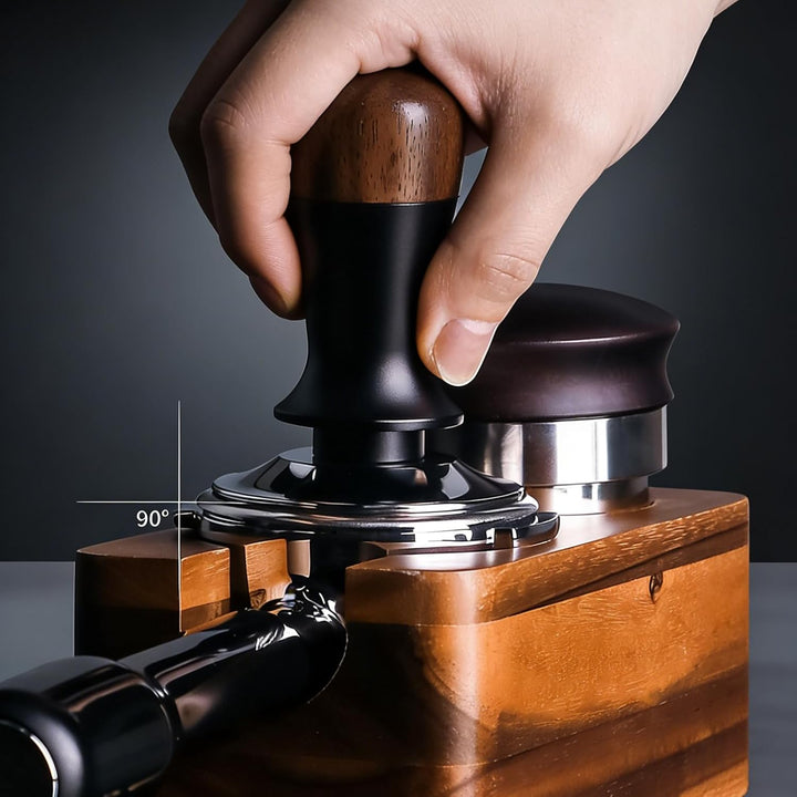 51mm Kaffee Tamper mit Walnuss-Griff, 30lbs Konstanter Druck Espresso Tamper, Edelstahl Kaffeestampf