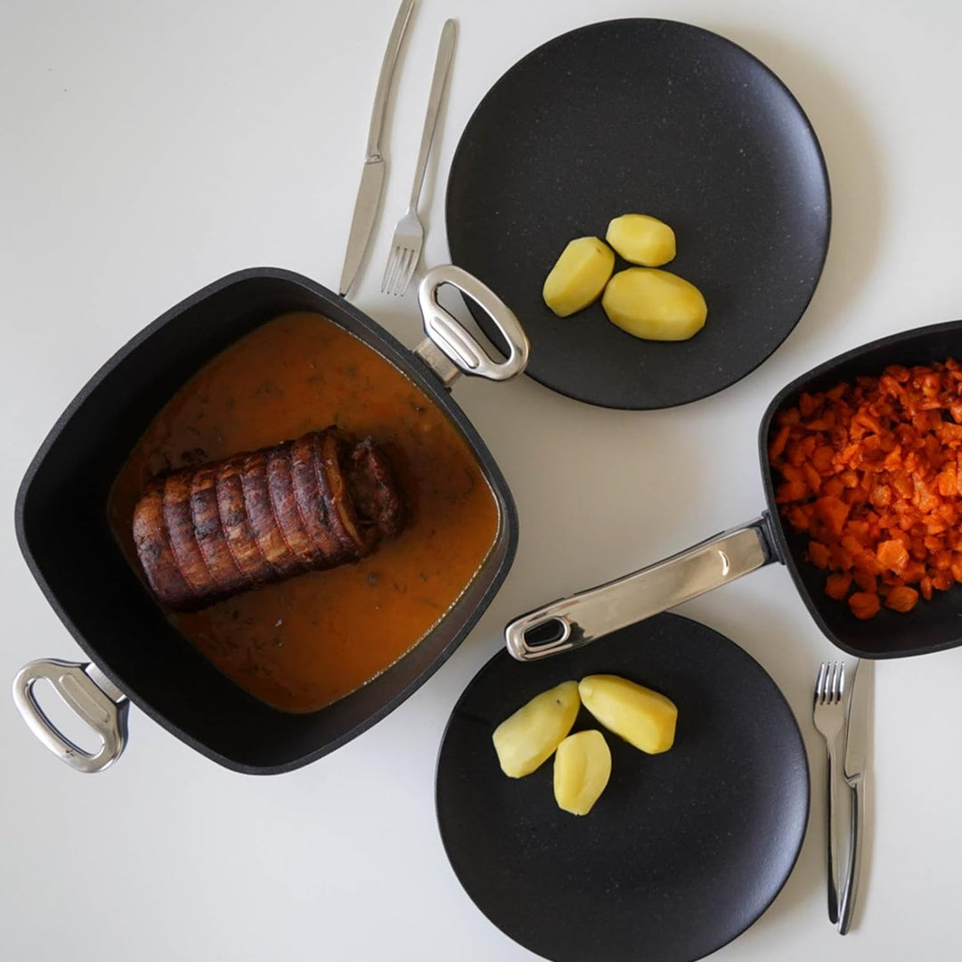 BAF quadratischer Bräter Induktion 28 x 28 cm - hoher Rand - kleine eckige Bratenpfanne beschichtet