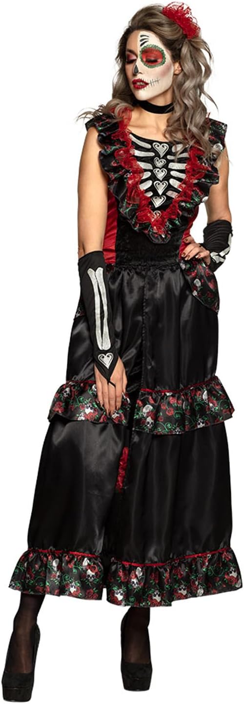 Boland - Erwachsenen-Kostüm La Muerte, Kleid, Stulpen, Halsband und Haarschmuck, Karnveal, Mottopart