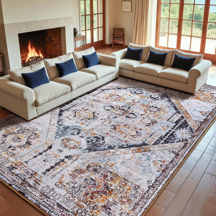 Calore Teppich Wohnzimmer, Teppiche Vintage rutschfeste Kurzflor Teppich für Schlafzimmer, Wohnzimme