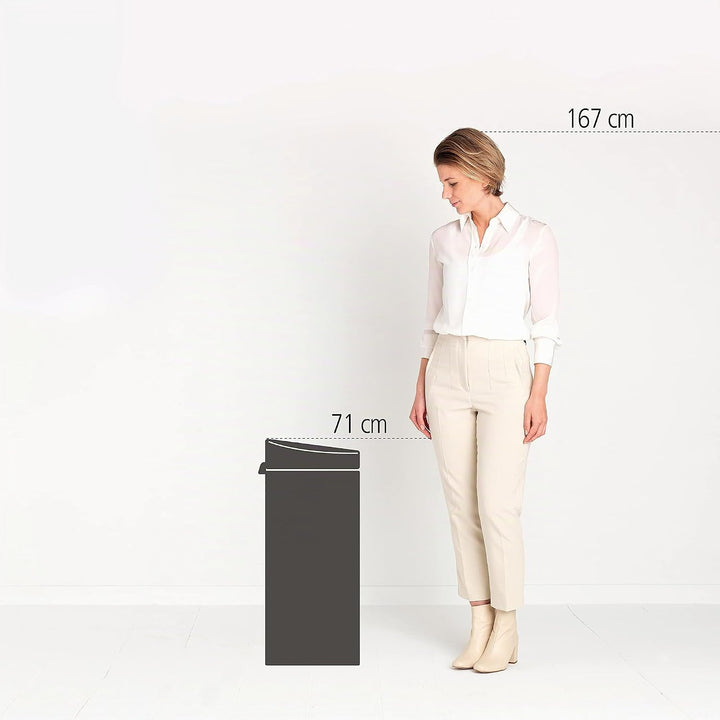 Brabantia Mülleimer Touch Bin, Stahl, Schwarz, 30L Mineral Moonlight Black 30 Liter, Mineral Moonlig
