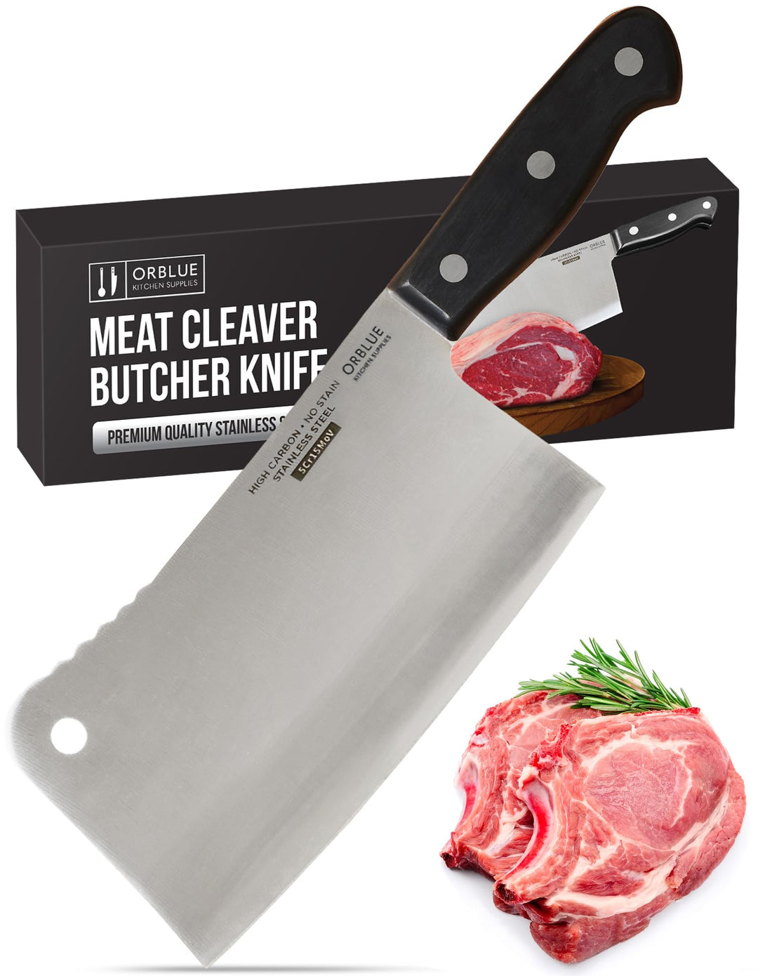 ORBLUE Hackmesser - Chinesisches Kochmesser, Scharfes Küchenmesser, Ideal als Metzgermesser, Fleisch