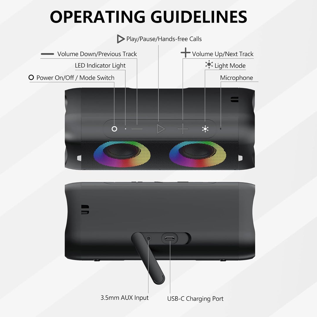 DONOW Bluetooth Lautsprecher mit Licht, 30W Stereo Sound, Musikbox Bluetooth Box mit IPX5 wasserdich