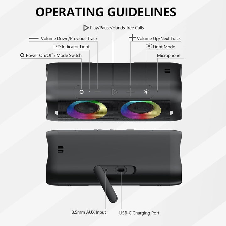 DONOW Bluetooth Lautsprecher mit Licht, 30W Stereo Sound, Musikbox Bluetooth Box mit IPX5 wasserdich