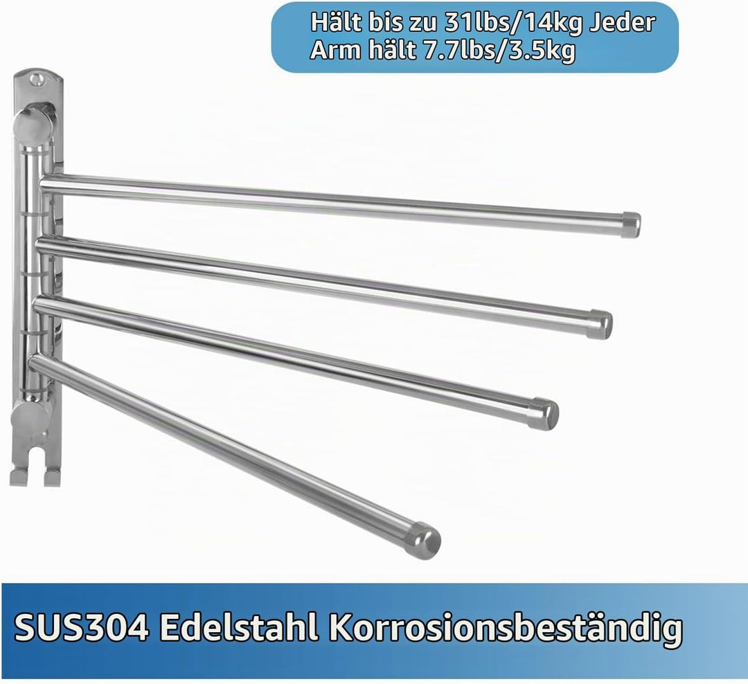 JSVER 180° Drehung Handtuchhalter Edelstahl Badetuchhalter mit 4 armig Schwenkarm Handtuchstange Wan