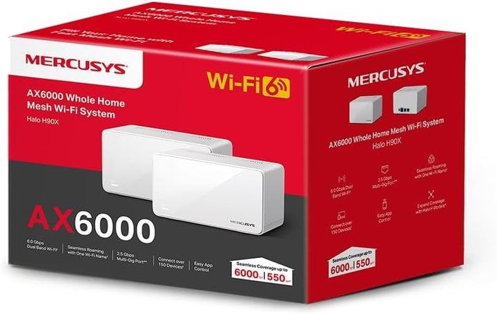 TP-Link Mercusys Halo H90X (2-Pack) WiFi 6 Mesh Router AX6000Mbps, 2,5 Gigabit Port, Kindersicherung
