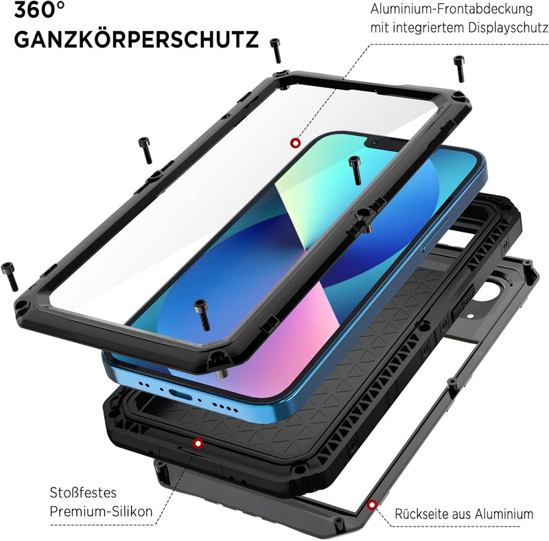 Beeasy für iPhone 13 Wasserdicht Outdoor Hülle (6,1"), Stossfest Panzerhülle Militär 360 Grad Schutz