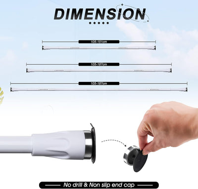 INFLATION Duschvorhangstange 105-187 cm, keine Bohrung Edelstahl matt weiss Duschstangen für Badezim