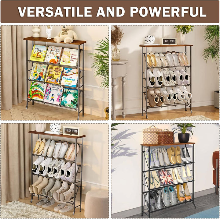 Schuhregal Schmal Metall, Shoe Rack mit 4 Ebenen, Stapelbares Kleines Schuhregal, SchuhstäNder Organ