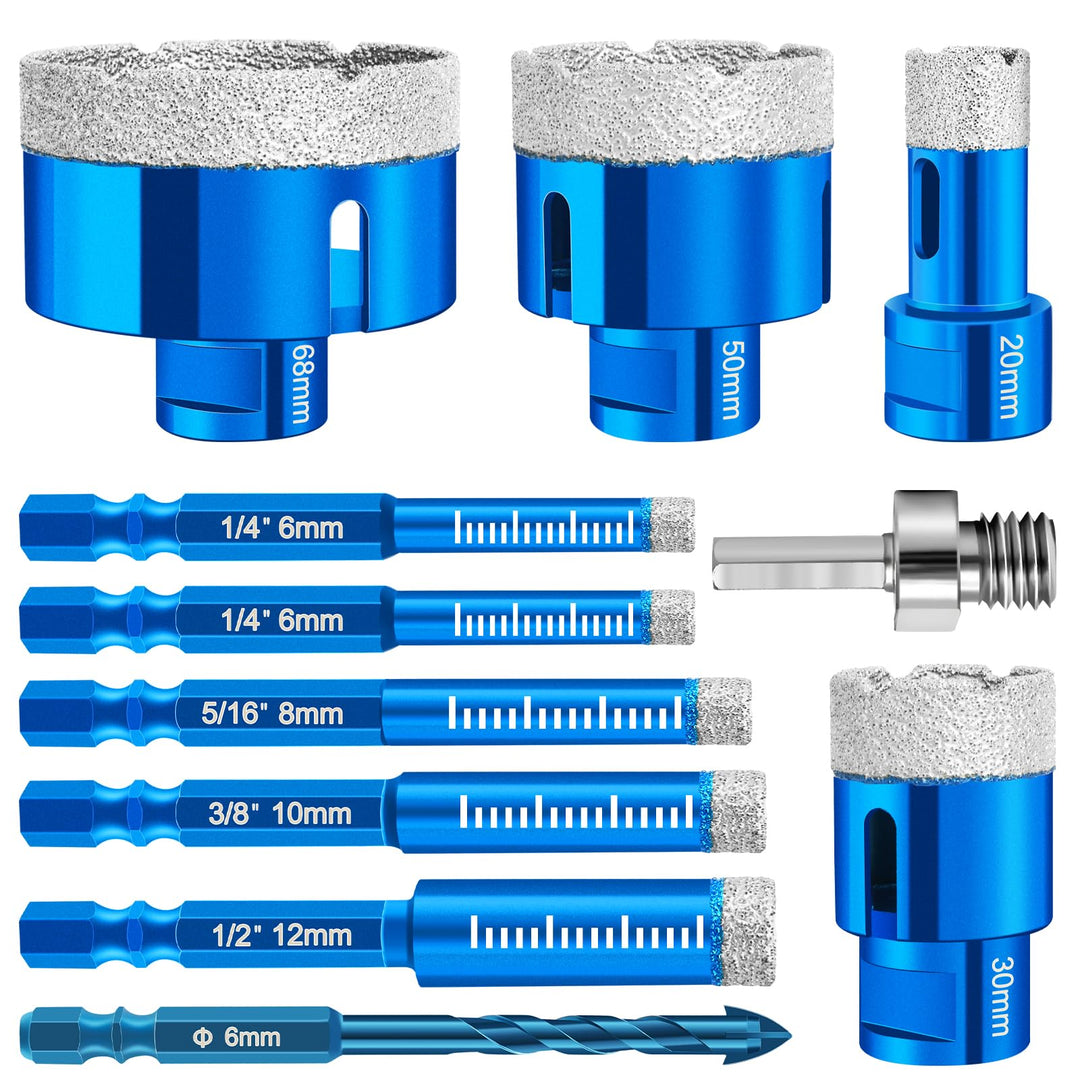 Diamant Fliesenbohrer 6mm, 4 Stück M14 20/30/50/68mm Fliesenbohrer + 6 Stück M6 6/6/8/10/12mm Sechsk