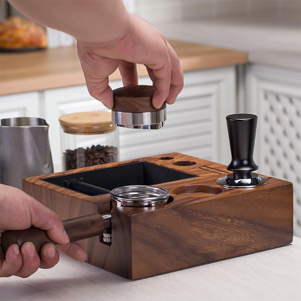 Tamperstation Holz Coffee Tamping Station Tamper Station mit Knock Box, Barista Zubehör,58mm, 58mm