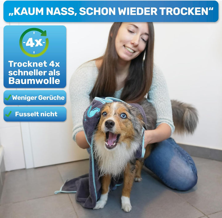 BluePet Hundehandtuch 2er Set, Mikrofaser Handtuch Hund extra saugfähig, Hundehandtücher schnell tro