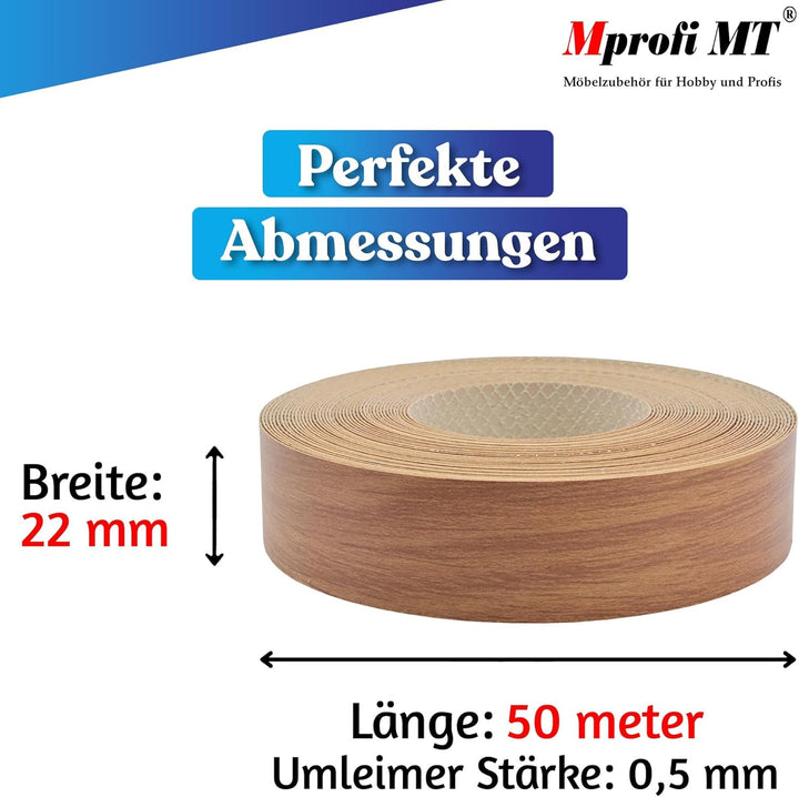 Mprofi MT® 50m rolle-Kantenumleimer-Melaminkantenumleimer-Umleimer mit Schmelzkleber-Bügelkante für
