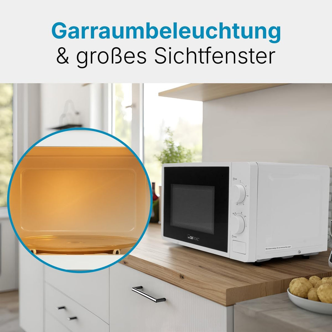 Clatronic® Mikrowelle | 700 Watt | 6 Stufen | 20 Liter Garraum | 360° Drehteller | Timer mit Endsign