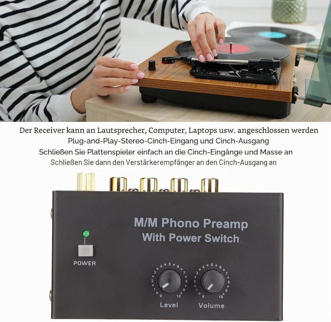 Phono-Vorverstärker für Plattenspieler-Vorverstärker, Phonographen-Vorverstärker mit DC 12V-Adapter,