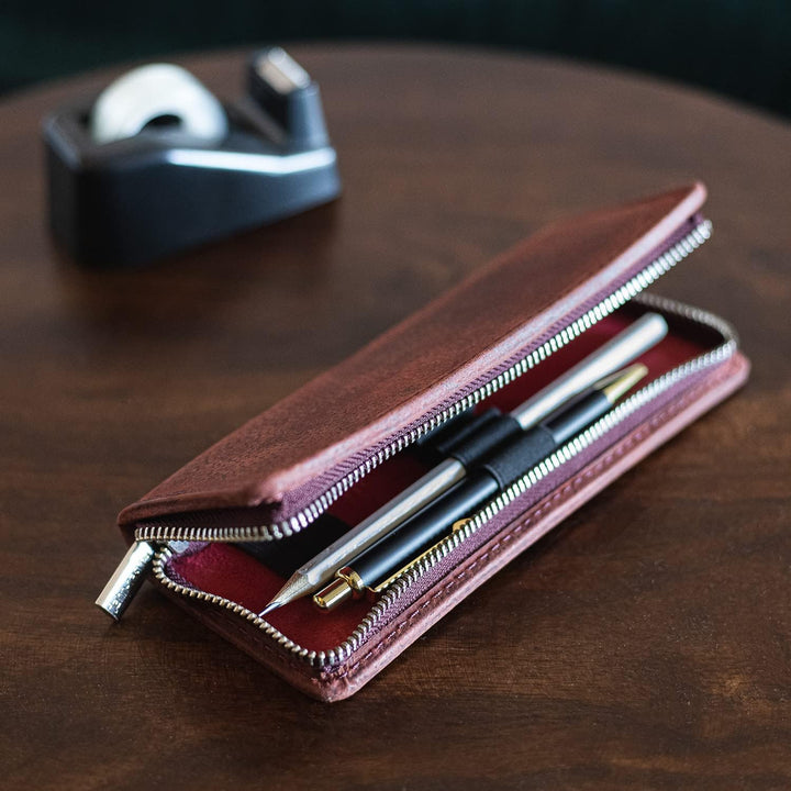 Jahn-Tasche Exklusives Federmäppchen Stifte-Etui, Grösse M, aus Büffel-Leder, Rost-Rot, 012 Rost Rot