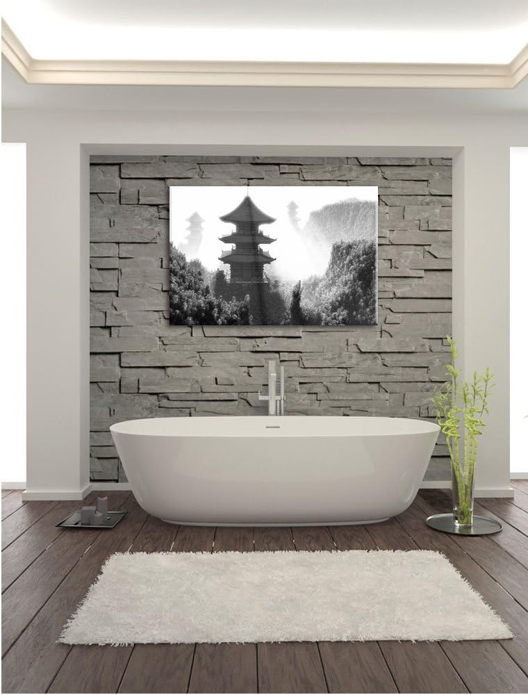 Pixxprint chinesische Häuser Kunst B&W als Leinwandbild/Grösse: 100x70 / Wandbild/Kunstdruck/fertig