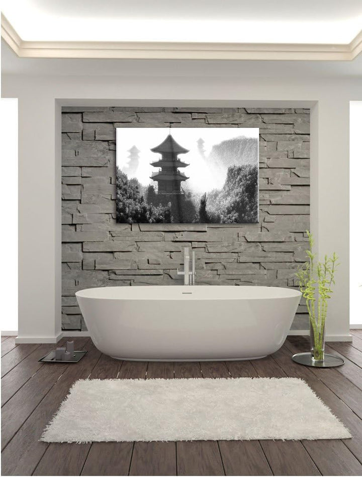 Pixxprint chinesische Häuser Kunst B&W als Leinwandbild/Grösse: 100x70 / Wandbild/Kunstdruck/fertig