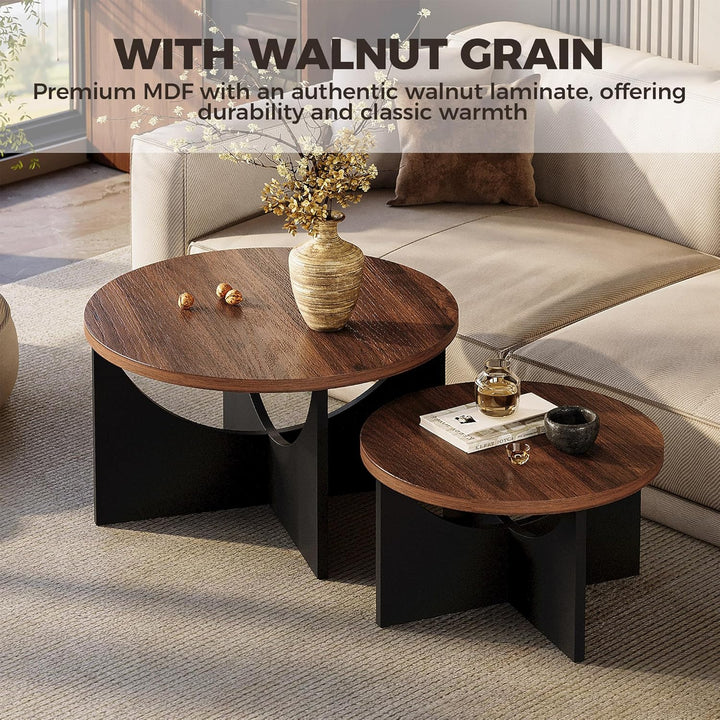 IRONCK Nestingtisch Set aus 2, Couchtisch rund, Moderner Couchtisch aus Holz für Wohnzimmer & Schlaf