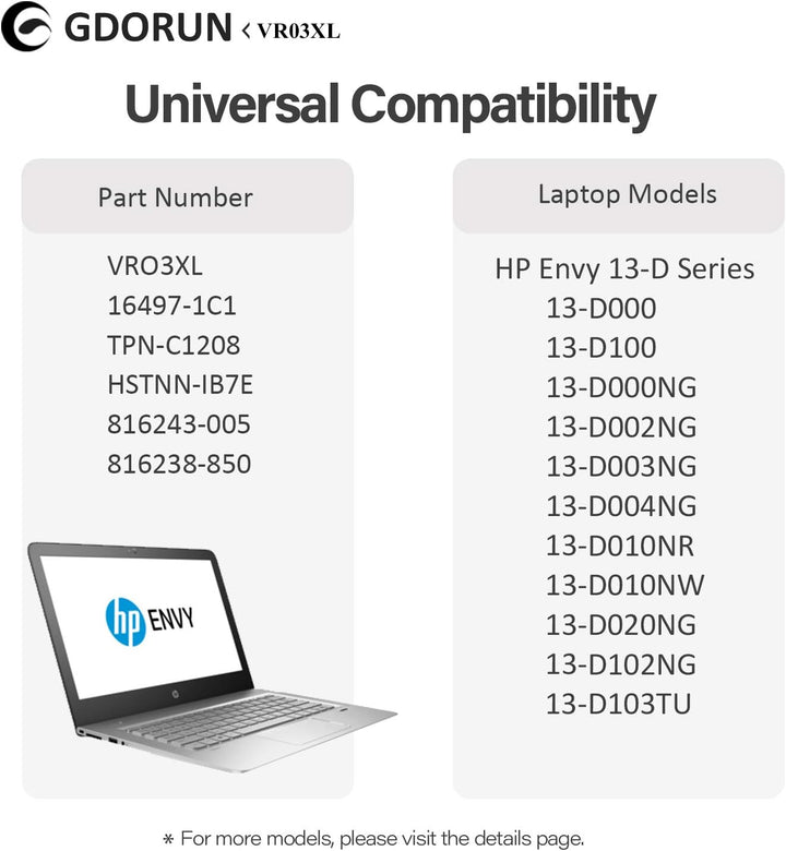 GDORUN 45Wh VR03XL Laptop Akku für HP Envy 13-D D061SA D040WM D010NR D040NR D099NR D044TU D008NA D00