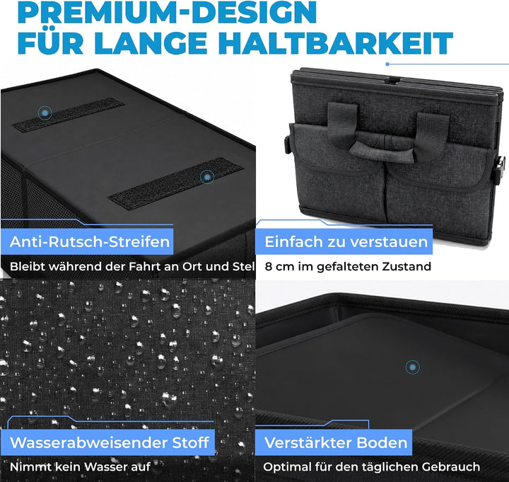 Premium Kofferraum Organizer mit Deckel - Auto Organizer Faltbar Stabil &amp; Rutschfest - Auto Kofferra