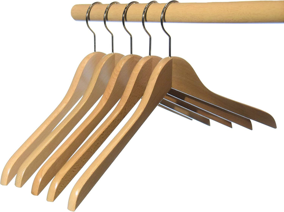 Kleiderbügel aus Holz, Kleiderbügel aus Buchenholz, Natur lackiert (Wasserlack), vernickelter drehba