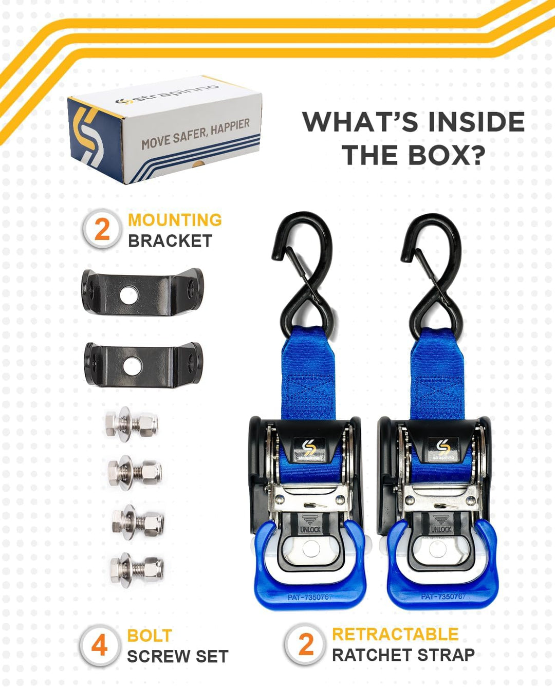 Strapinno 2 x einziehbare Ratschengurte aus Edelstahl (4,5 cm x 1,2 m), Heckspanngurte für Bootsanhä