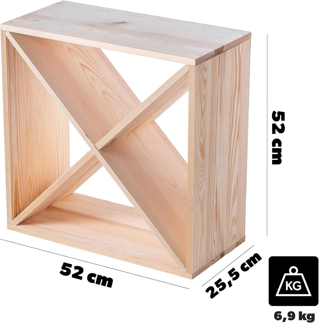 KADAX Weinregal aus Holz, 52 x 25.5 x 52 cm, Grosses Flaschenregal für viele Weinflaschen, rustikale