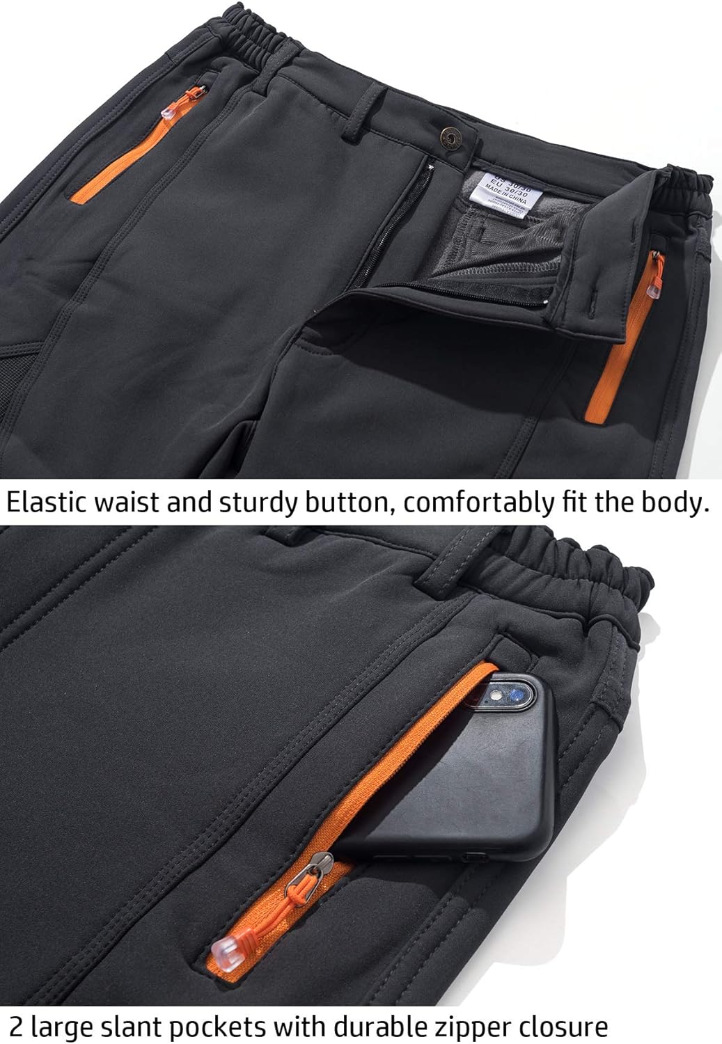 CARWORNIC Herren Wanderhose Wasserdicht Skihose Softshellhose Trekkinghose 36W / 32L Grau, 36W / 32L