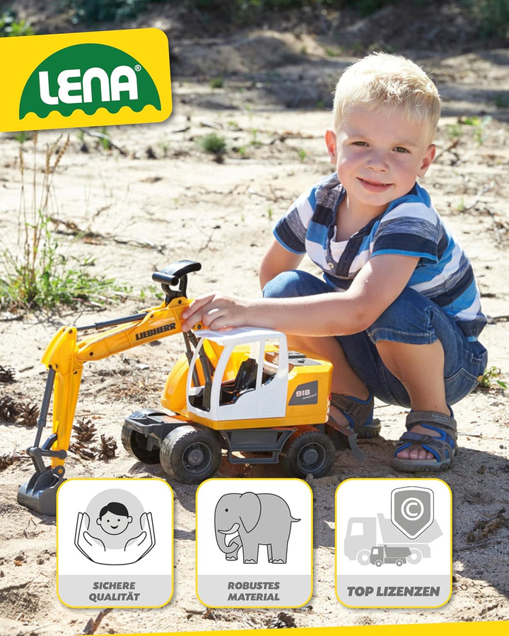 Lena 04611 - Worxx Schaufelbagger Modell Liebherr A918 Compact Litronic, ca. 48 cm, Baustellen Spiel