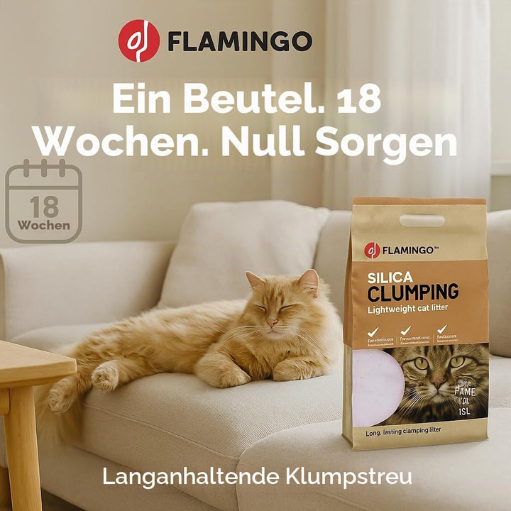 Flamingo Katzenstreu – neutraler Duft – Kohlegranulat – 15l für 18 Wochen – Herkunft aus Kanada – ne