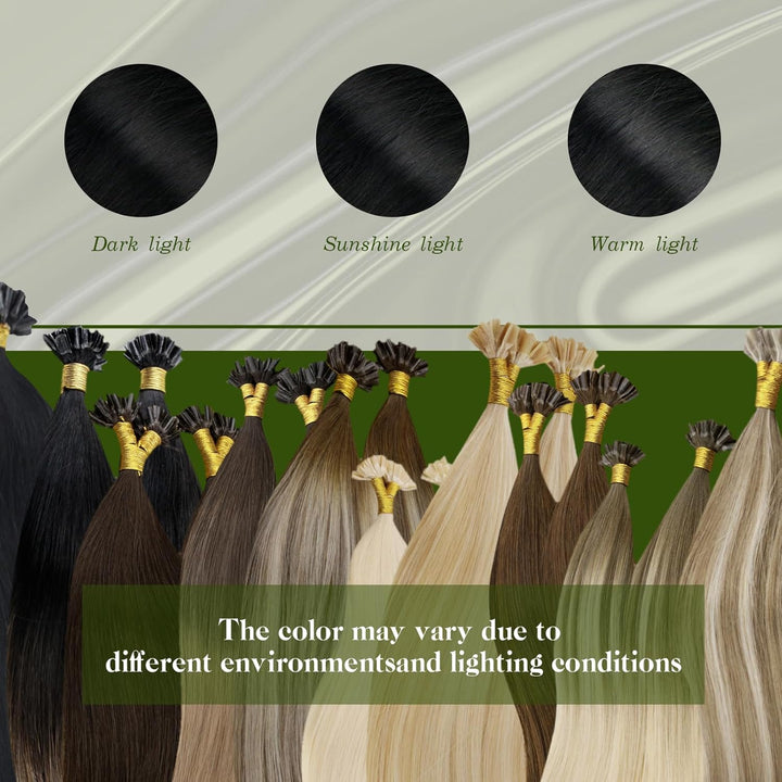 RUNATURE Bondings Extensions Echthaar 60cm Lang Haarverlangerung Echthaar Bondings Schwarz 50g 50s K