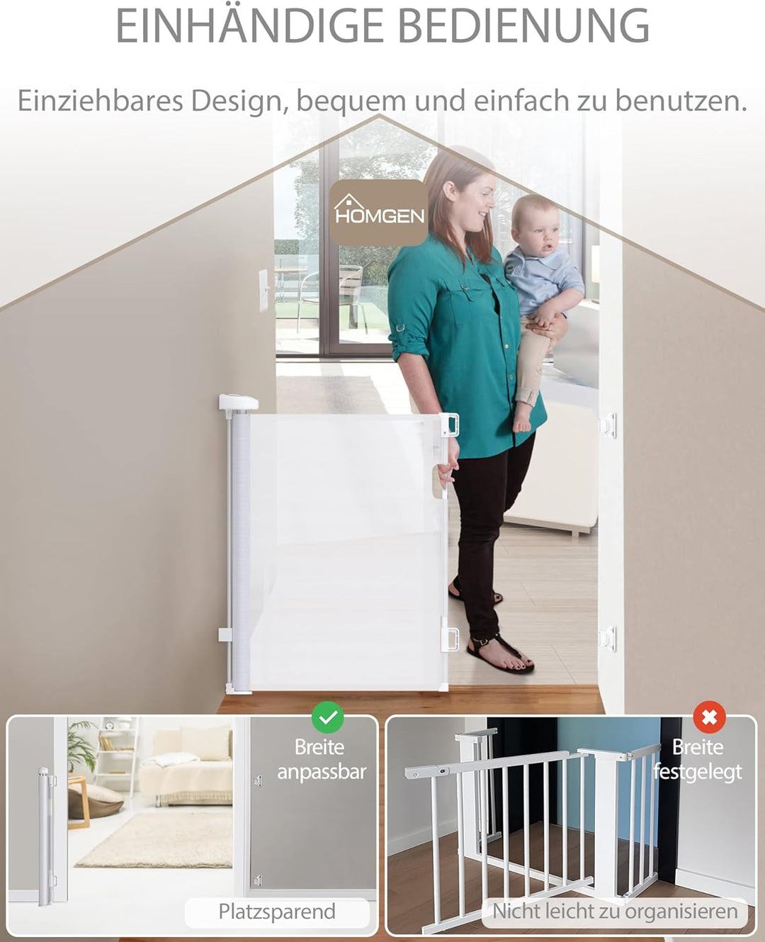 HOMGEN Treppenschutzgitter Türschutzgitter Kindergitter – Ausziehbar 0-300CM, Schutzgitter für Hunde