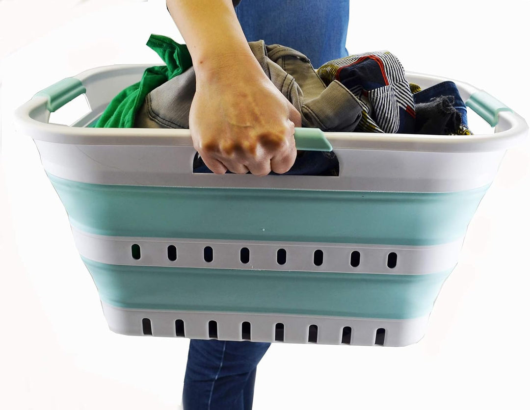 SAMMART 30L Collapsible 3 Handled Plastic Wäschekorb - Faltbarer Pop-Up-Vorratsbehälter/Organizer -