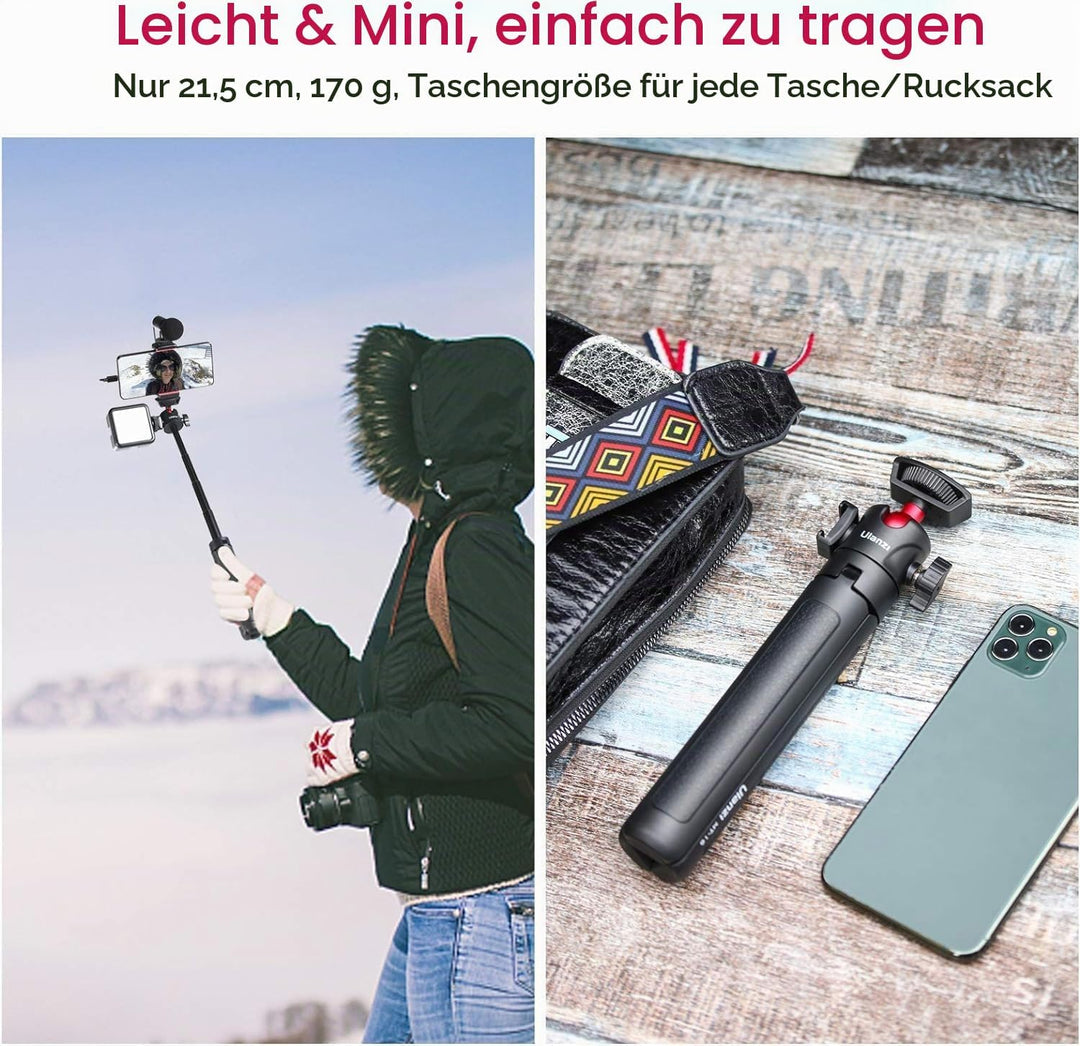 ULANZI MT-16 Stativ &amp; Selfie Stick für Kamera und Smartphone - ausziehbares Tischstativ Halterung mi