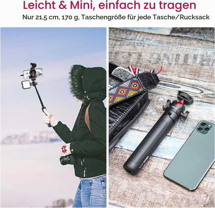 ULANZI MT-16 Stativ &amp; Selfie Stick für Kamera und Smartphone - ausziehbares Tischstativ Halterung mi