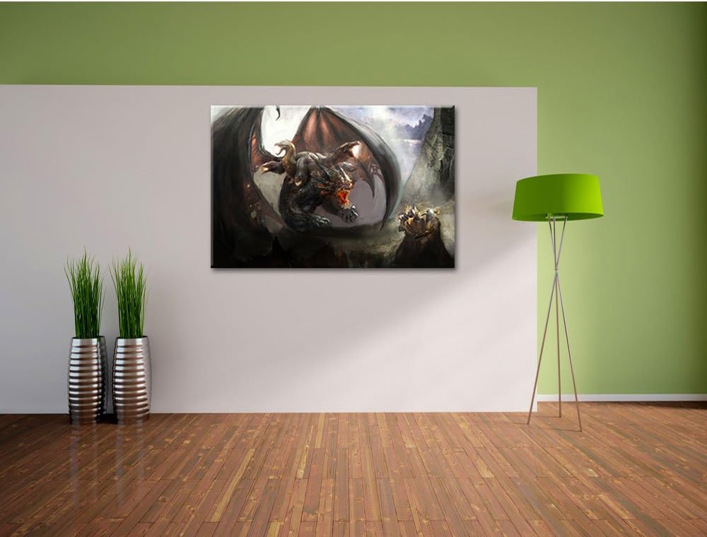 Pixxprint Drachen mit Schlangen als Leinwandbild/Grösse: 100x70 / Wandbild/Kunstdruck/fertig bespann