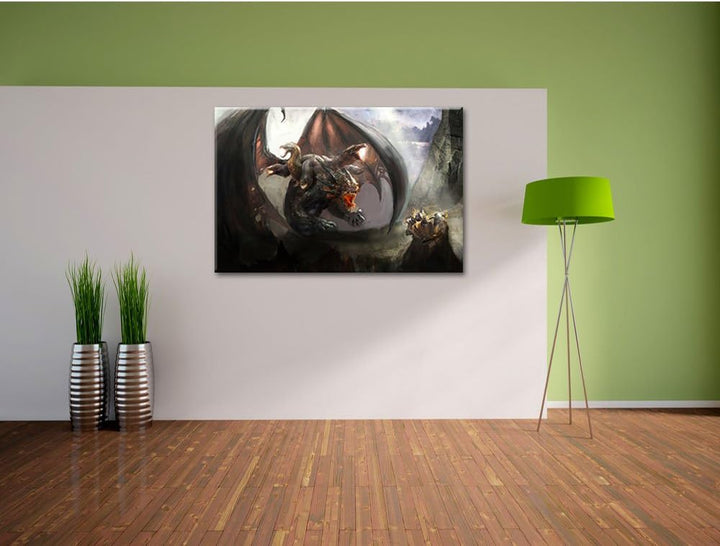 Pixxprint Drachen mit Schlangen als Leinwandbild/Grösse: 100x70 / Wandbild/Kunstdruck/fertig bespann