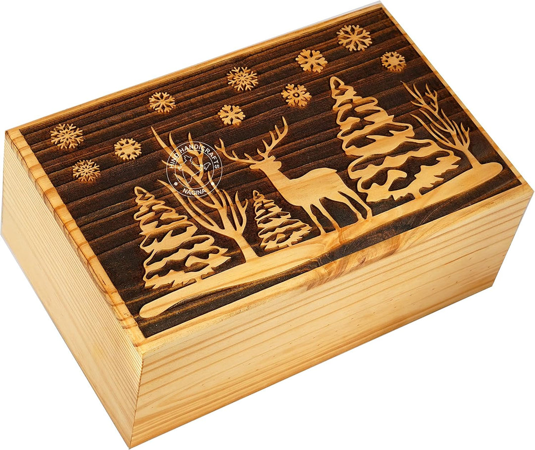 Handgefertigte Holzurne mit Weihnachtsbaum des Lebens, für menschliche Asche, Erwachsene, gross – Be