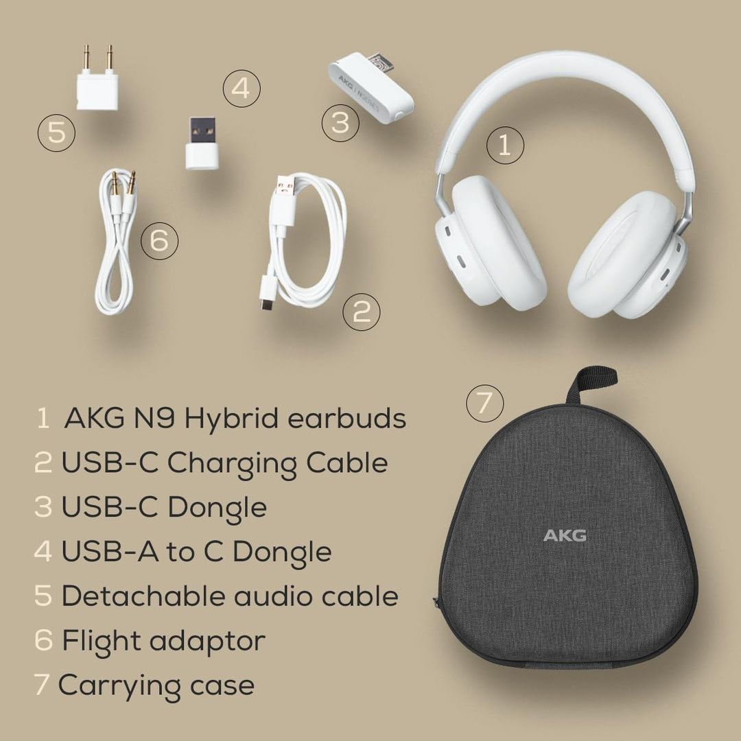 AKG N9 Hybrid Over-Ear Kopfhörer – Kabeloser kristallklarer Sound, True Adaptive Noise Cancelling, Z
