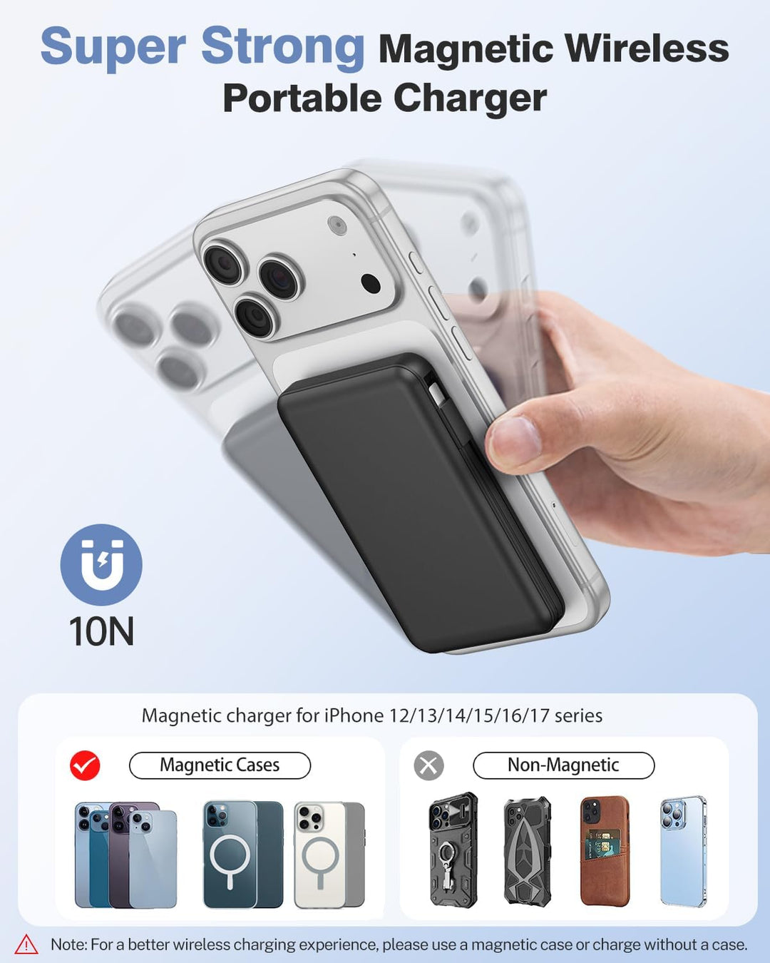 Powerbank für MagSafe, 10000mAh Magnetische Powerbank iPhone Schwarz 10000.0 Milliamperestunden (mAh