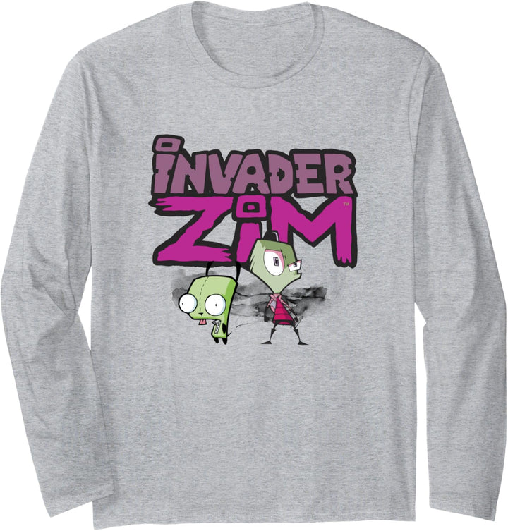 Invader Zim And GIR Watercolor Portrait Logo Langarmshirt