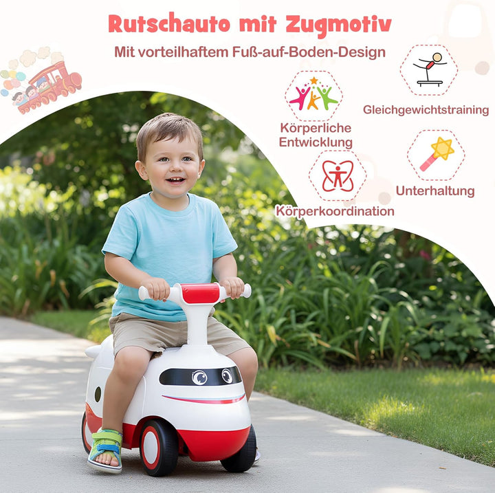 COSTWAY Rutschauto, Rutschfahrzeug mit Hupe & Stauraum unter dem Sitz, Schiebauto in Lokomotive, Rut